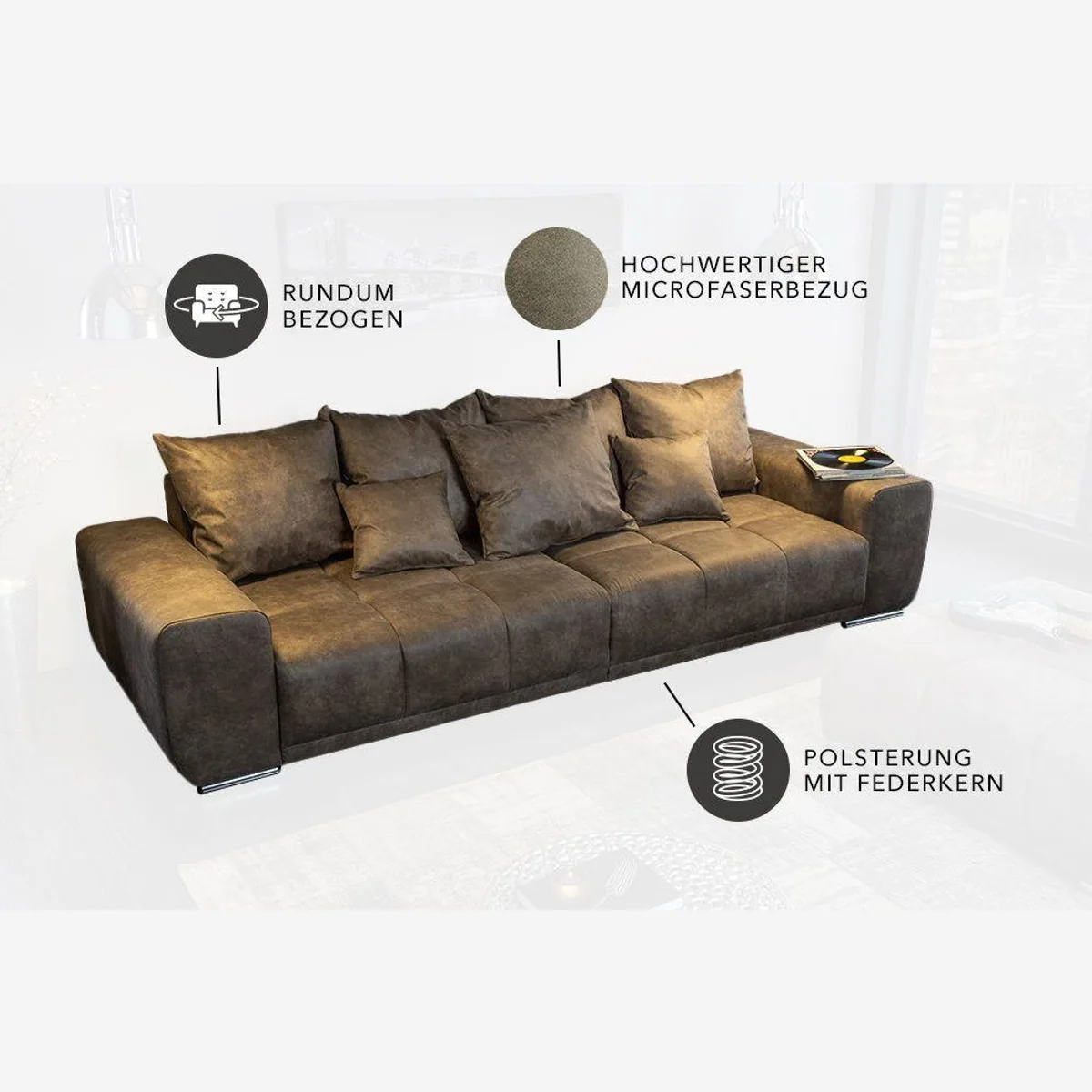 riess-ambiente XXL Sofa ELEGANCIA, taupe, elegantes Design, hoher Sitzkomfort, inkl. Kissen 4