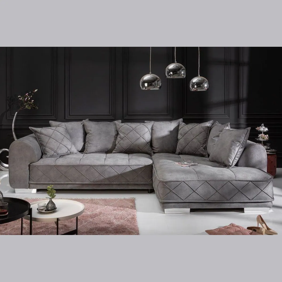 riess-ambiente Big-Sofa DECADENCIA, silbergrau Samt, 8 Kissen, variable Ottomane 3