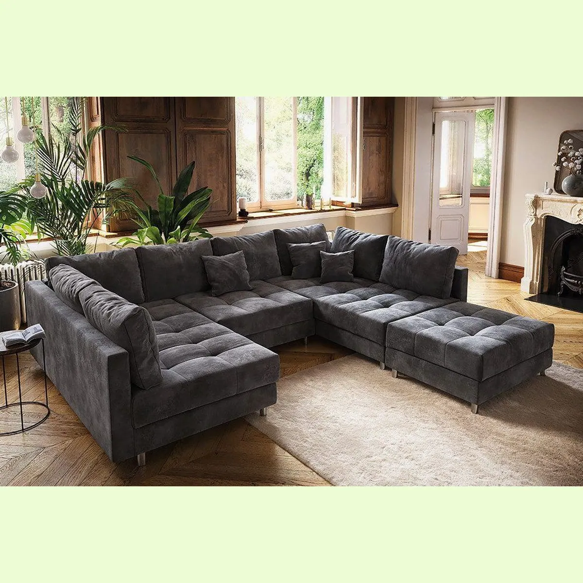 riess-ambiente Wohnlandschaft KENT, U-Form, Samt, inkl. Kissen & Hocker