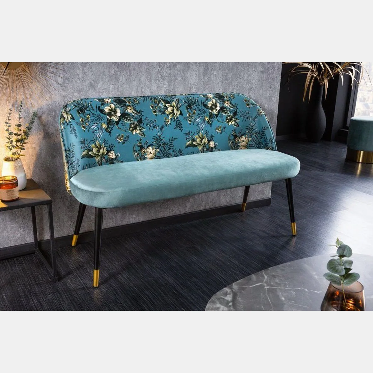 riess-ambiente Sitzbank PRÊT-À-PORTER, florales Design, hochwertiger Samt, elegante Metallbeine
