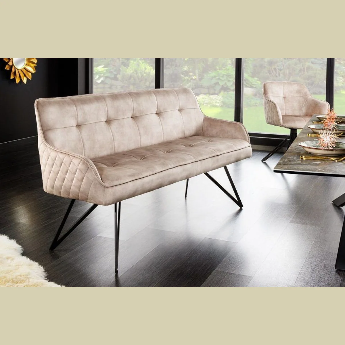 riess-ambiente Sitzbank EUPHORIA, edler Samtbezug, stilvolle Metallbeine, Retro-Design