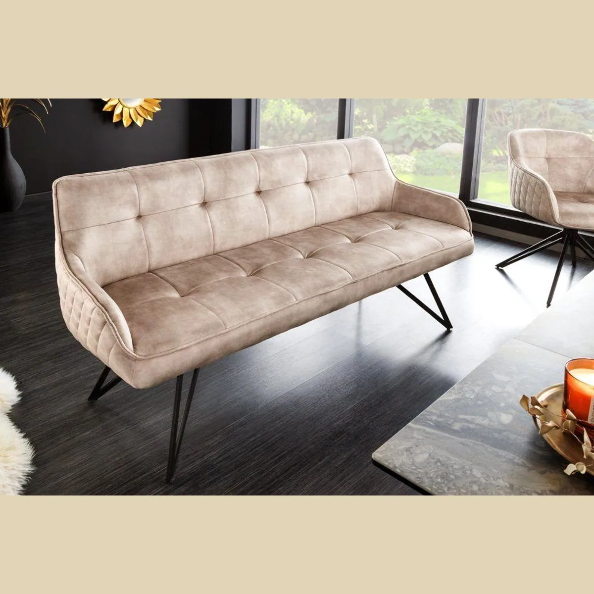 riess-ambiente Sitzbank EUPHORIA, edler Samtbezug, stilvolle Metallbeine, Retro-Design 3