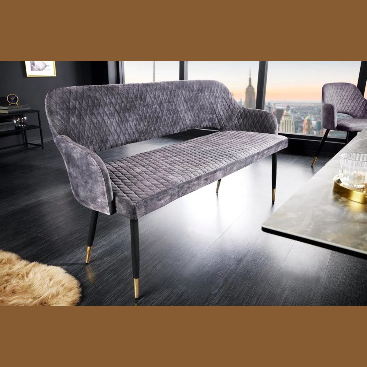 riess-ambiente Sitzbank PARIS 160cm, eleganter Samtbezug, goldene Fußkappen, stilvolles Retro Design