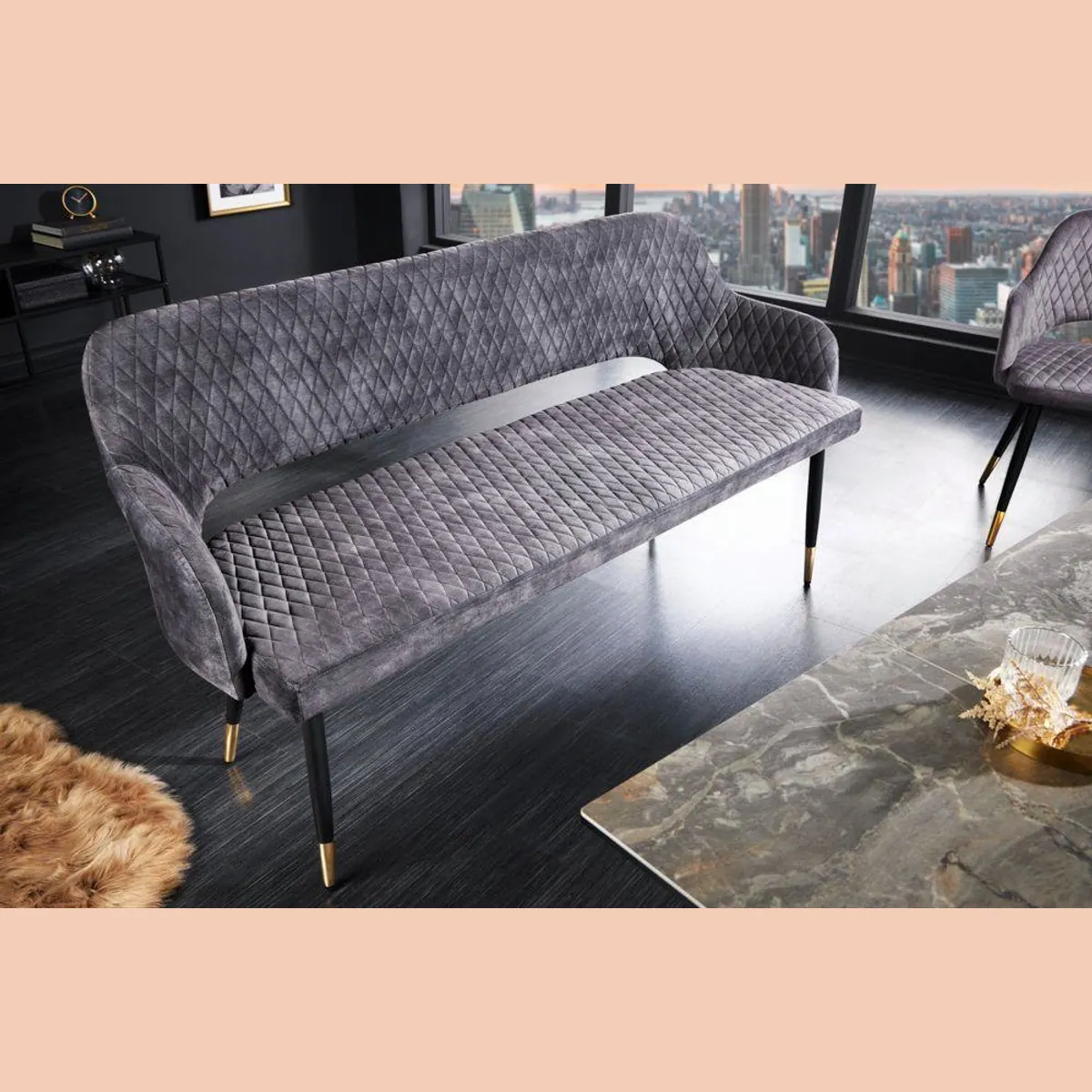 riess-ambiente Sitzbank PARIS 160cm, eleganter Samtbezug, goldene Fußkappen, stilvolles Retro Design 2