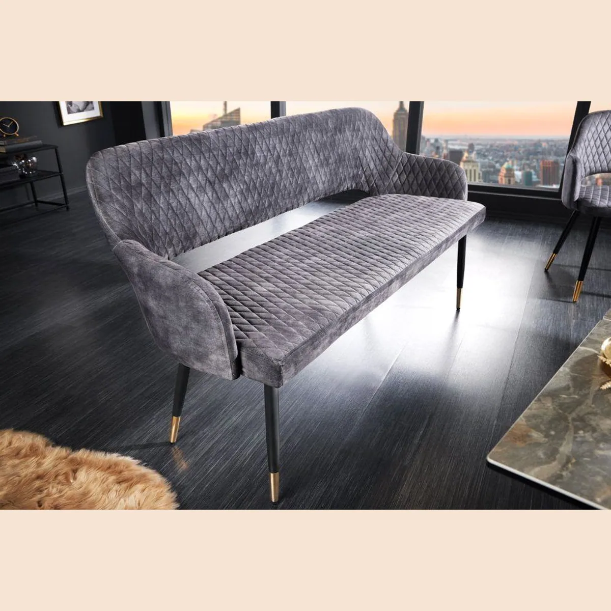 riess-ambiente Sitzbank PARIS 160cm, eleganter Samtbezug, goldene Fußkappen, stilvolles Retro Design 3
