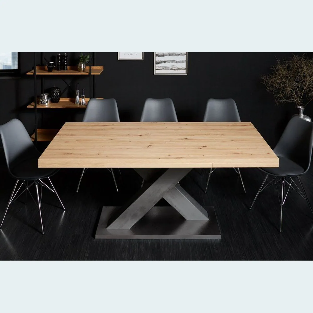 riess-ambiente Esstisch MONTREAL, ausziehbar, X-Gestell, Plankeneichen-Optik 5
