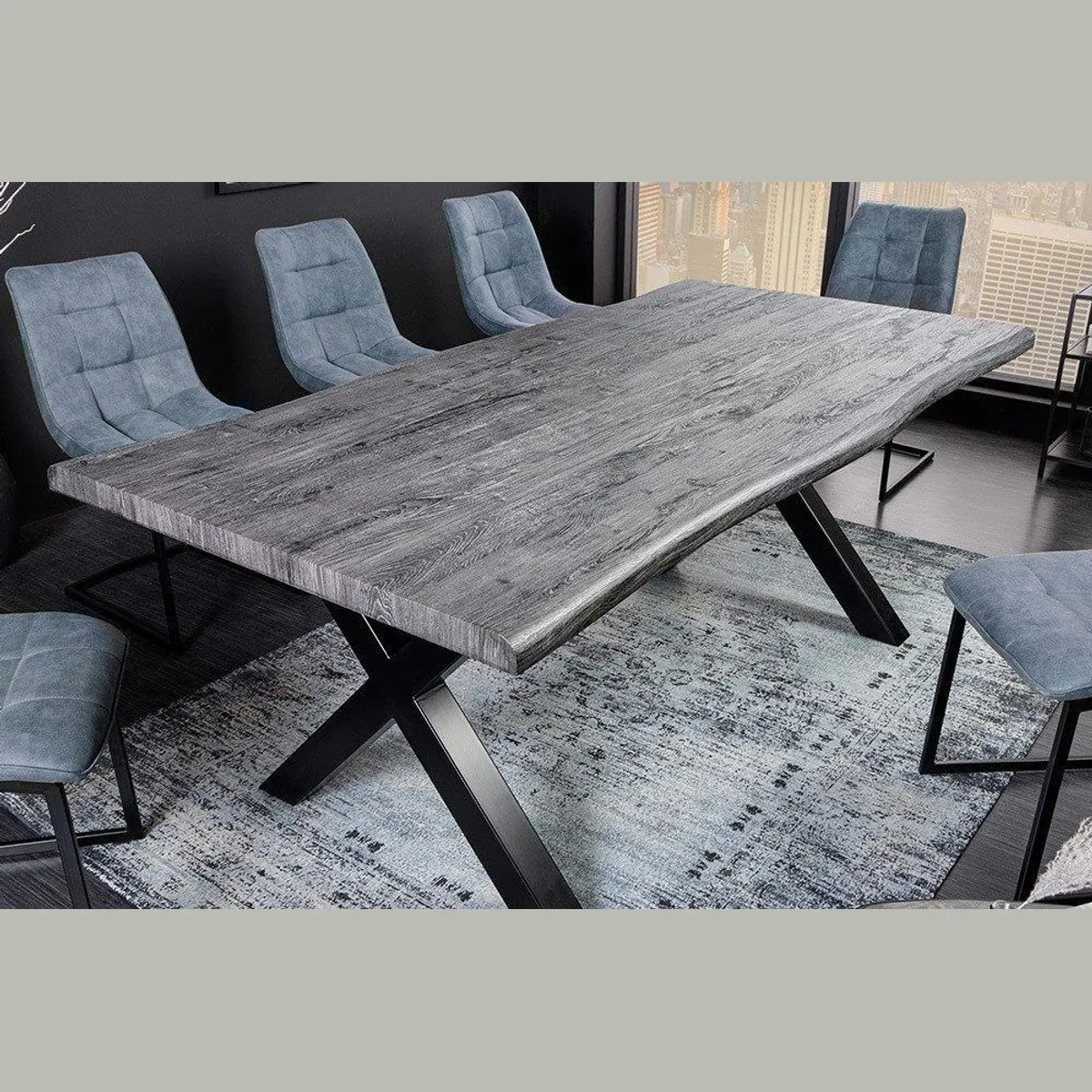 riess-ambiente Baumkantentisch WILD 160 cm, authentische Wildeichen-Optik, stabiler X-Gestell