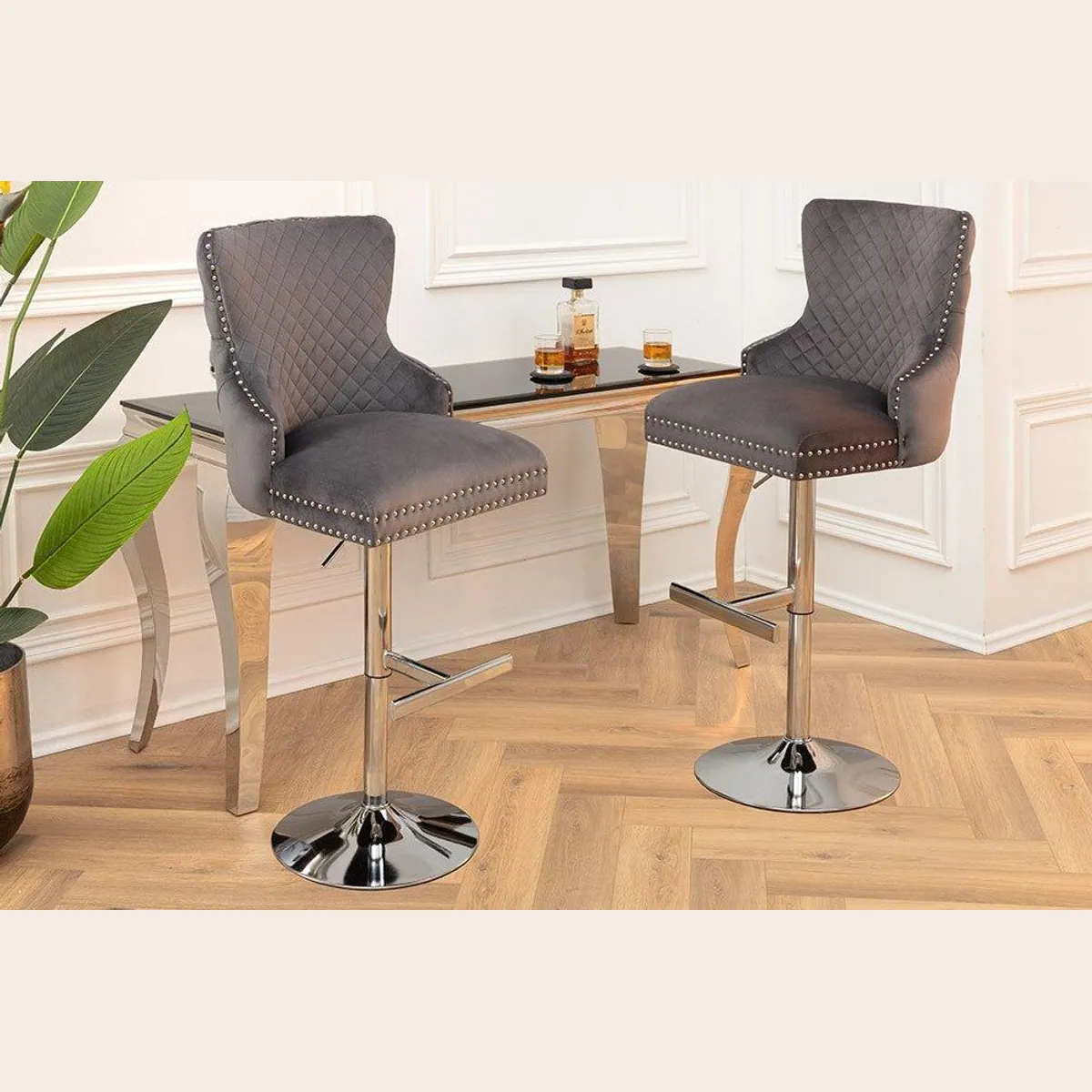 riess-ambiente Barhocker CASTLE DELUXE, eleganter Samtbezug, höhenverstellbar, stilvolles Edelstahlgestell