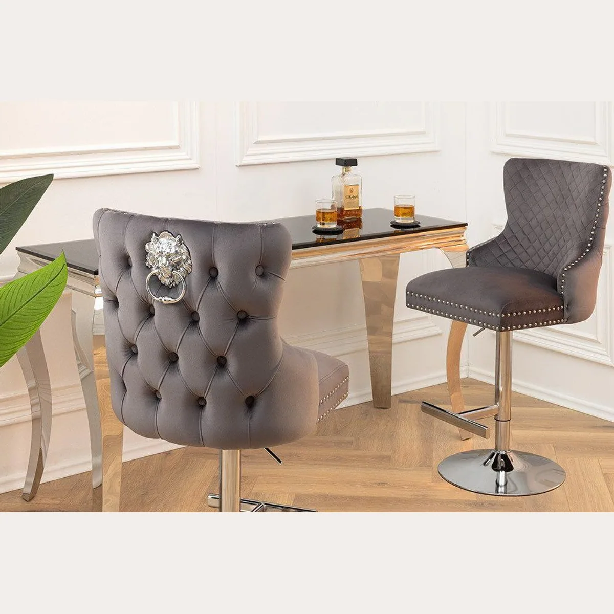 riess-ambiente Barhocker CASTLE DELUXE, eleganter Samtbezug, höhenverstellbar, stilvolles Edelstahlgestell 3