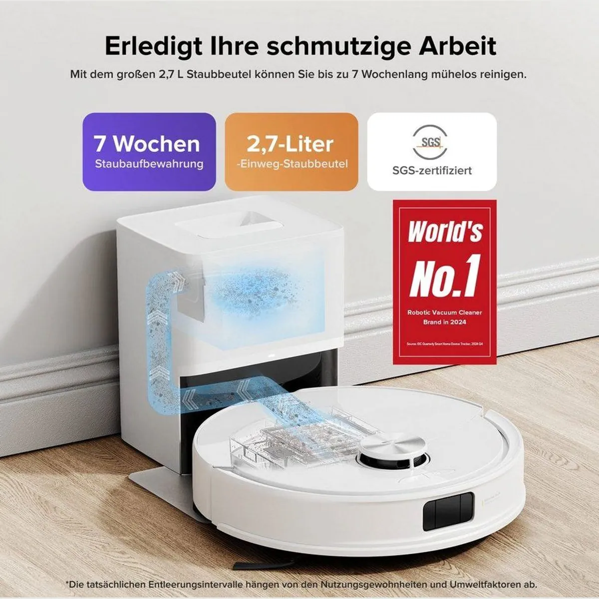 Roborock Q10 S5+ Saugroboter, 10.000 Pa Saugkraft, Wischfunktion — Selbstentleerung, Hindernisvermeidung, Teppichpflege 2
