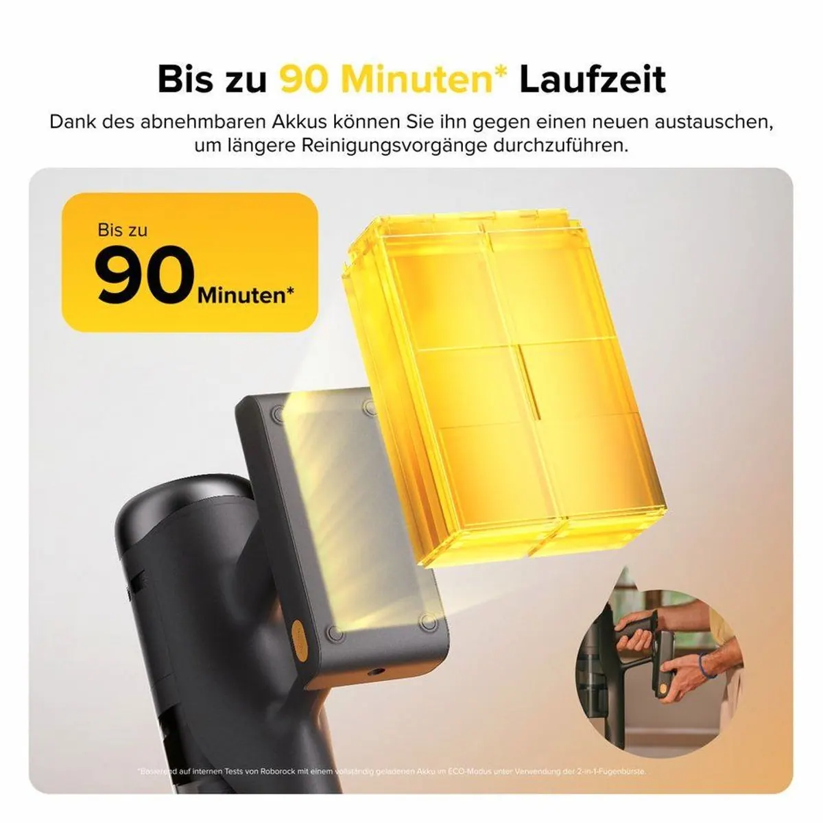 Roborock H60 Akku-Handstaubsauger, 210AW Saugleistung, 90 Min Laufzeit, flexibles Saugrohr 3