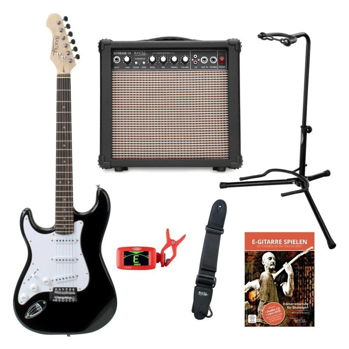 Rocktile Pro ST3-L E-Gitarre, Linkshänder, Komplettset mit Verstärker und Zubehör