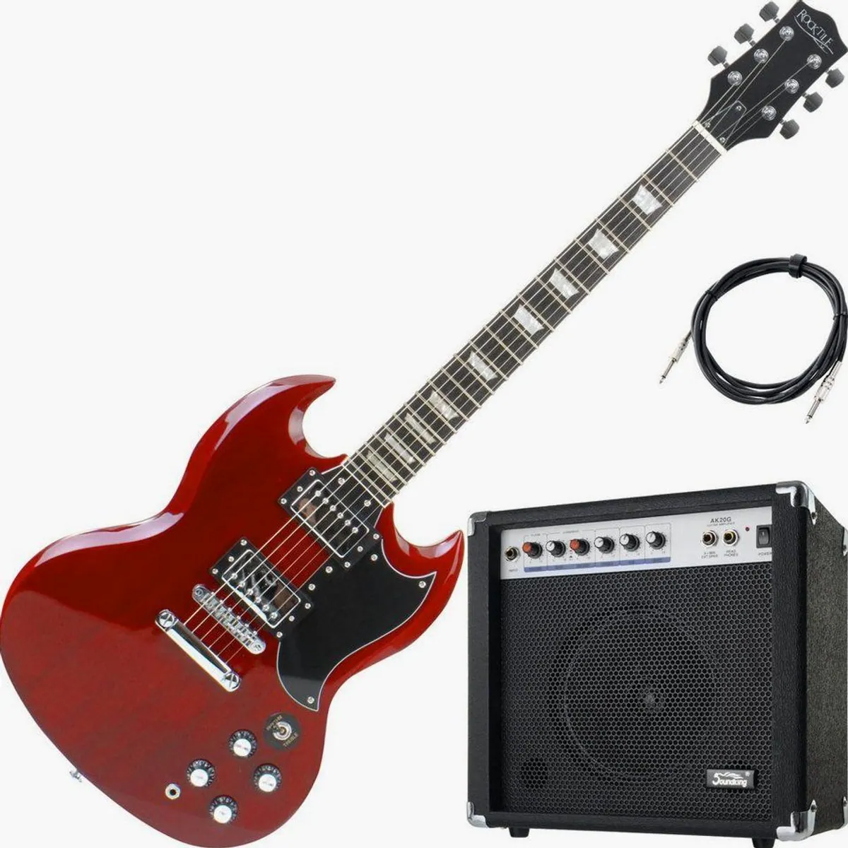 Rocktile Pro S-Red E-Gitarre Set, druckvoller Sound, inkl. Verstärker und Kabel
