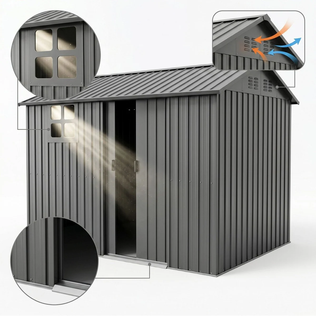 Rolipo Metall-Gartenhaus, rostbeständig, abschließbare Schiebetür, inkl. Fenster