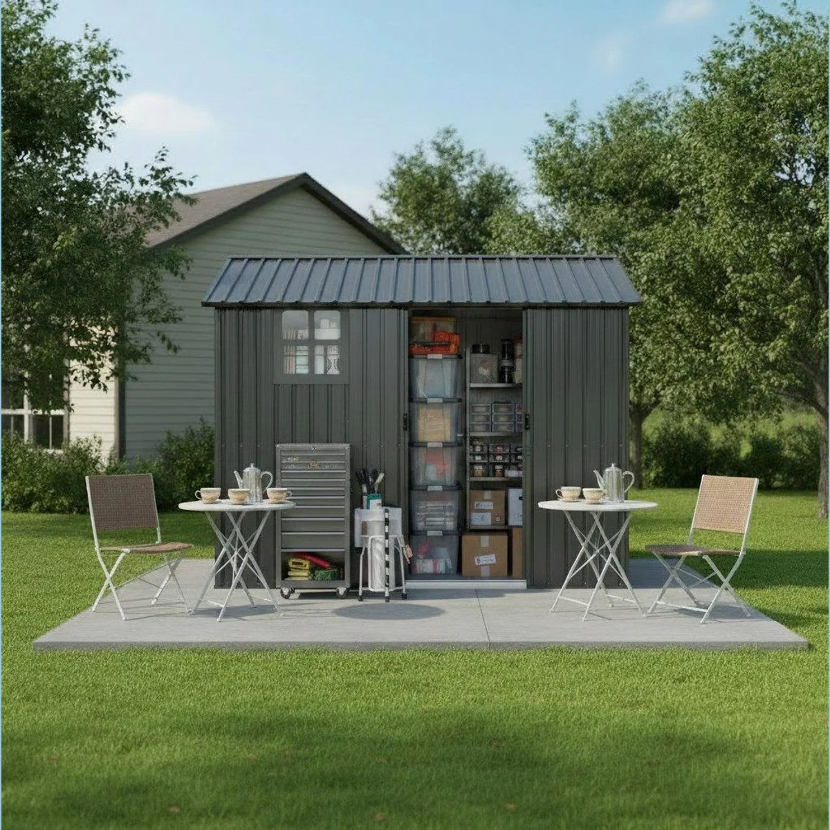 Rolipo Metall-Gartenhaus, rostbeständig, abschließbare Schiebetür, inkl. Fenster 2