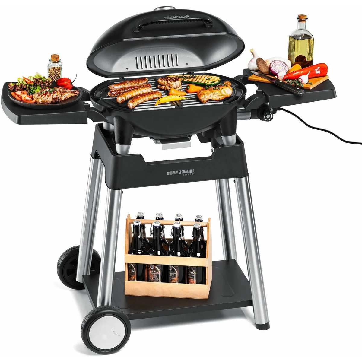 Rommelsbacher BBQ 4100/S Elektrogrill, 2200 W, mit Grillwagen