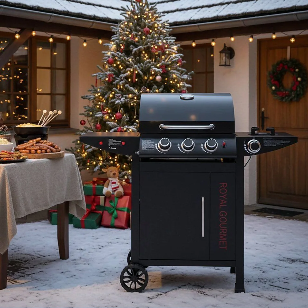 Royal Gourmet Gasgrill 3+1 Brenner, 11,5 kW Leistung, Rollwagen-Design