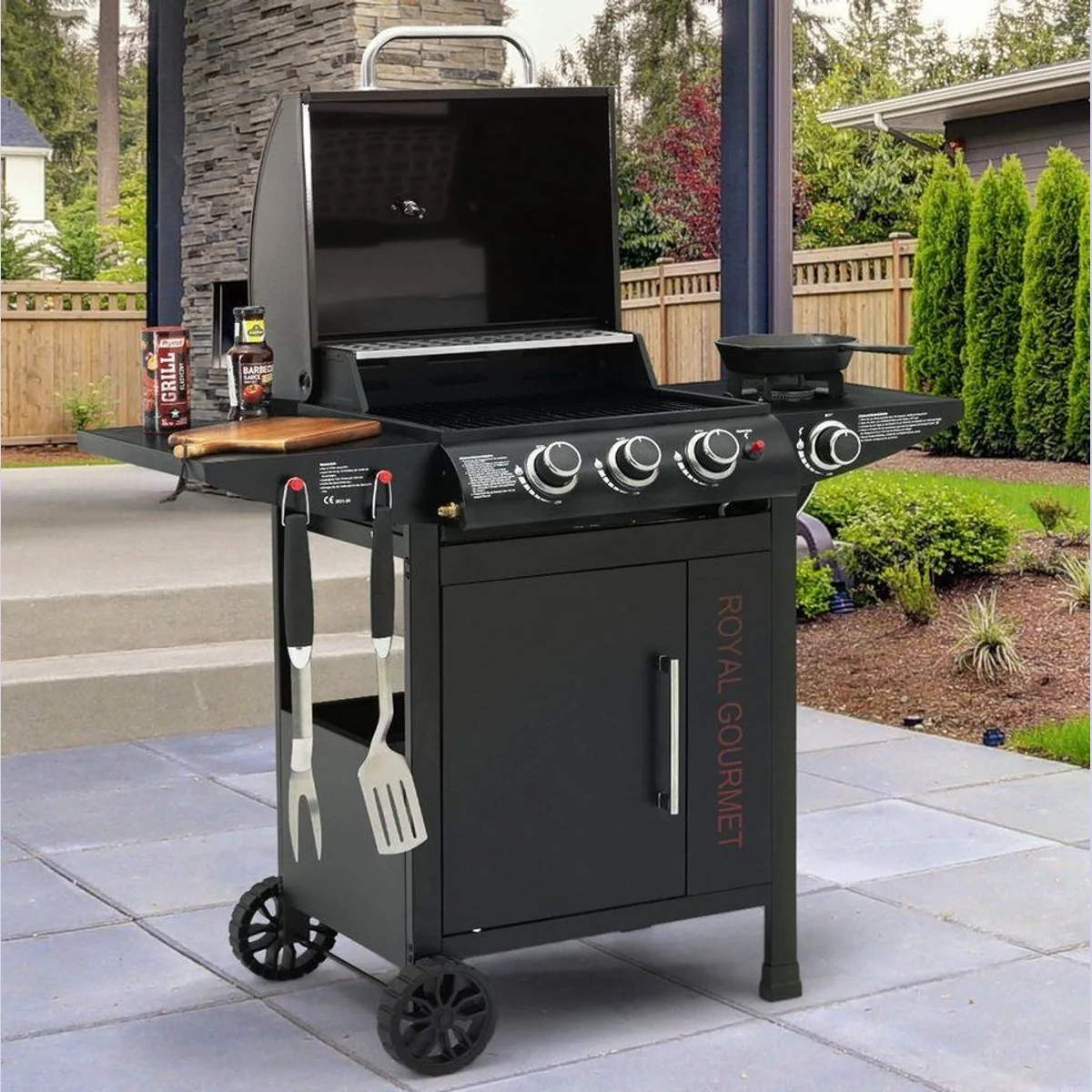 Royal Gourmet Gasgrill 3+1 Brenner, 11,5 kW Leistung, Rollwagen-Design 2