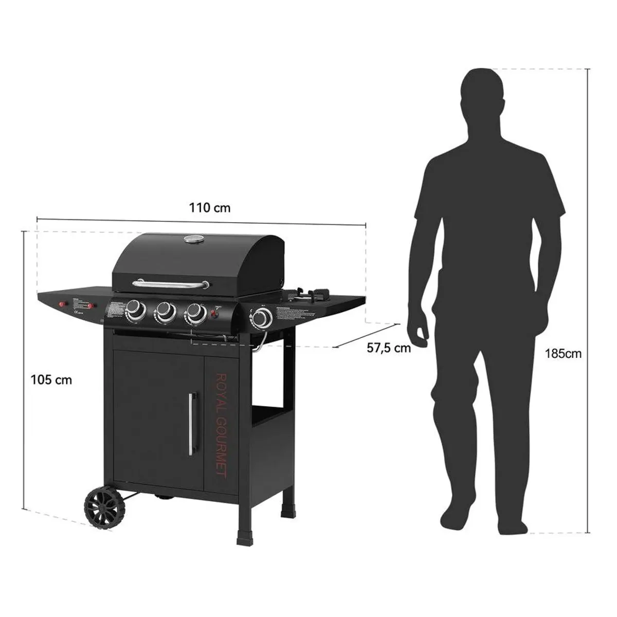 Royal Gourmet Gasgrill 3+1 Brenner, 11,5 kW Leistung, Rollwagen-Design 5