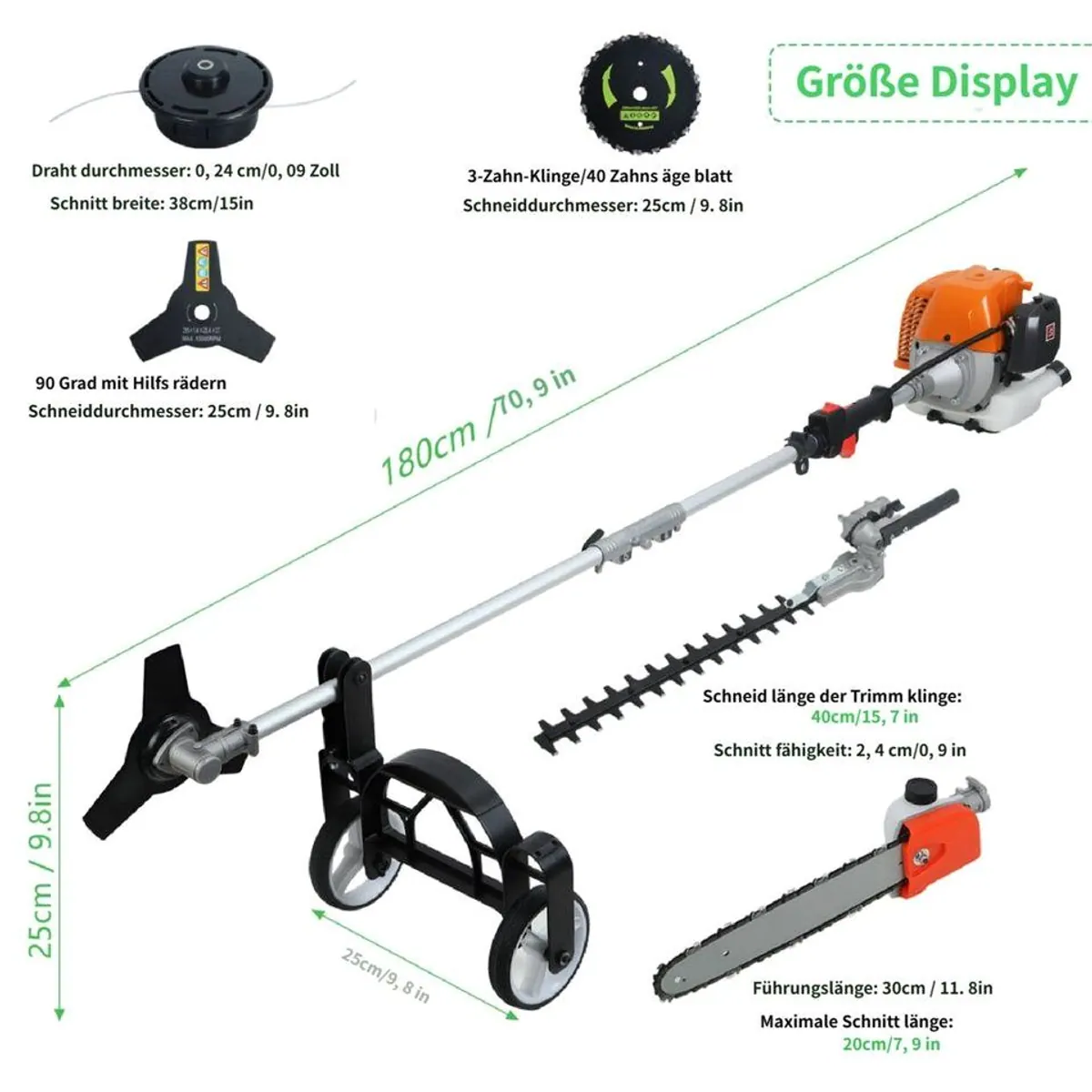 Rutaqian Benzin-Motorsense 8in1, vielseitig einsetzbar mit 52ccm Motor 2
