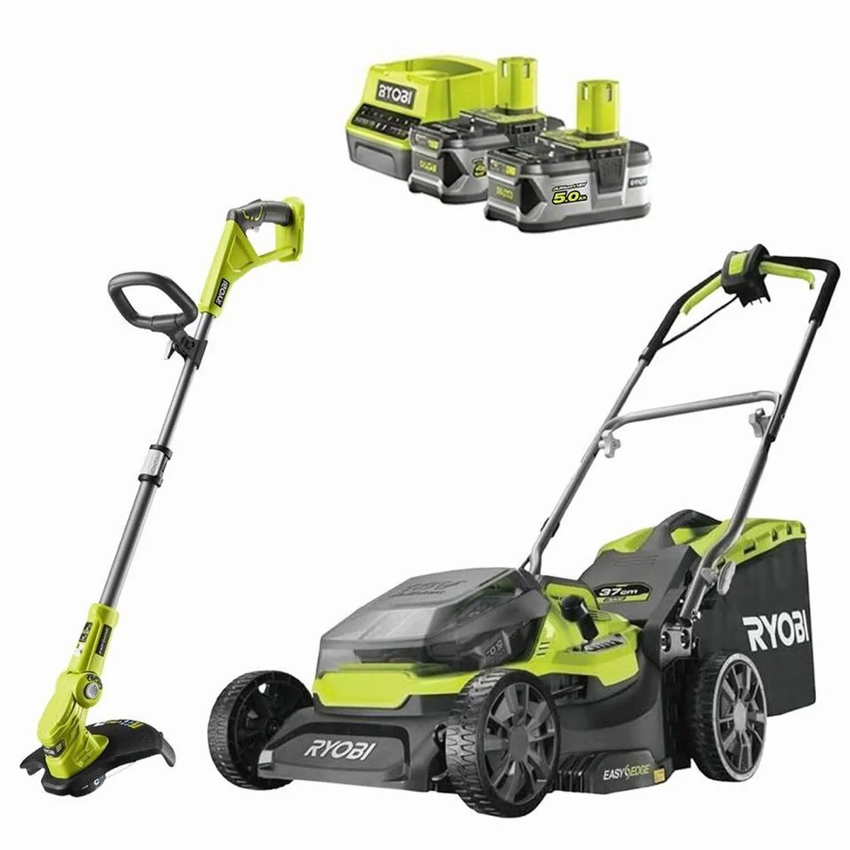 RYOBI Garten Combo-Set ONE+, Rasentrimmer & Rasenmäher mit Akkus — vielseitig, kabellos, leistungsstark