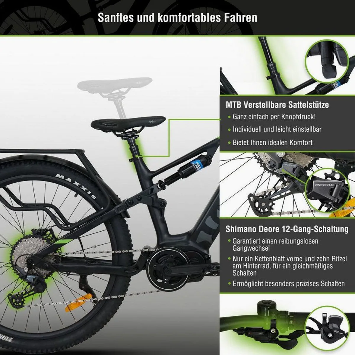 SachsenRAD E-Bike Mountainbike M5T, leistungsstarker Mittelmotor, 720 Wh Akku, 12-Gang Shimano 5