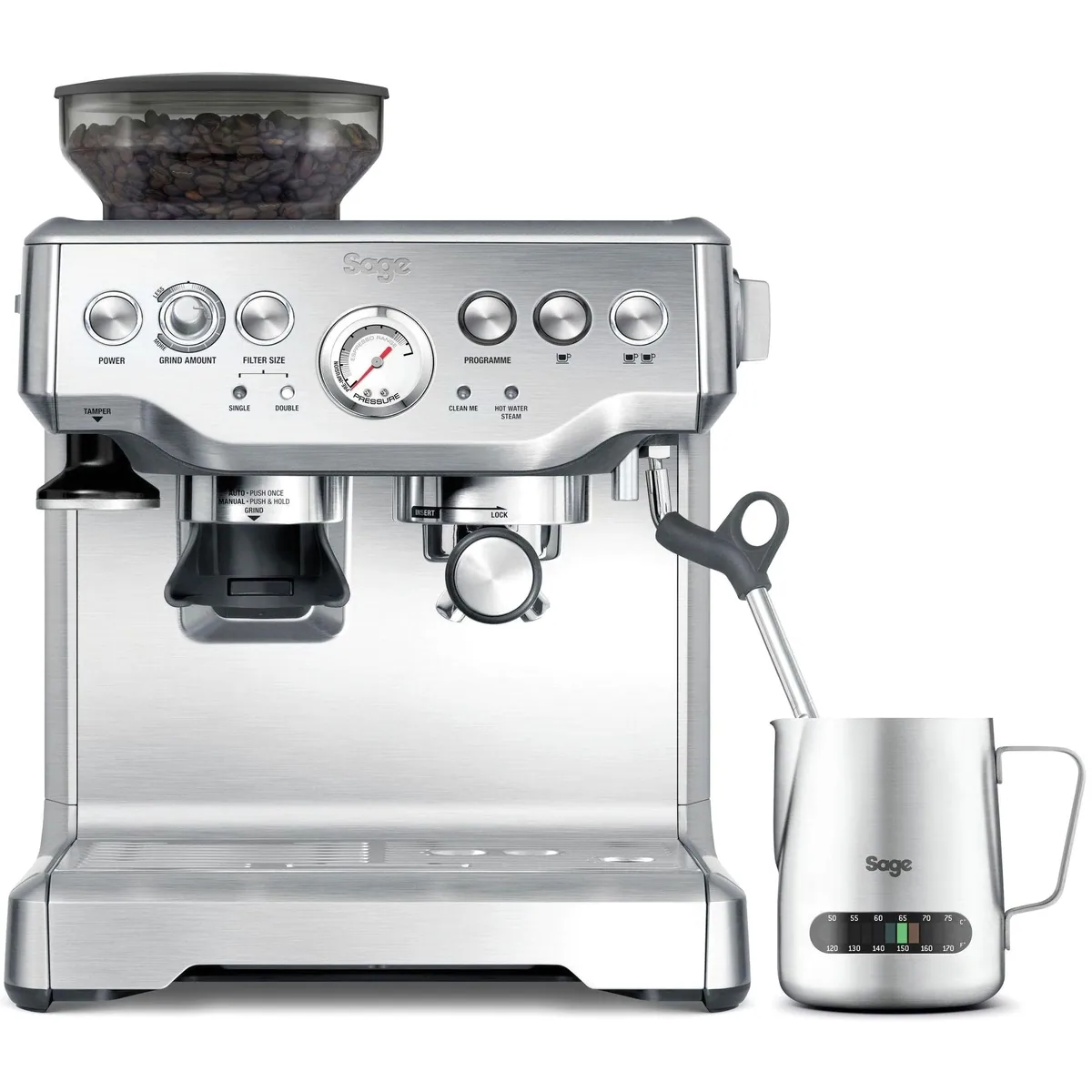 Sage The Barista Express, integriertes Kegelmahlwerk, PID-Regler, Dampfdüse