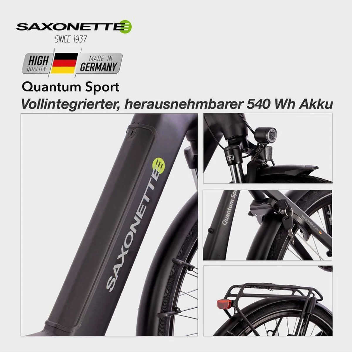 SAXONETTE Quantum Sport E-Bike, 250W Mittelmotor, 540 Wh Akku, 10-Gang Shimano 3