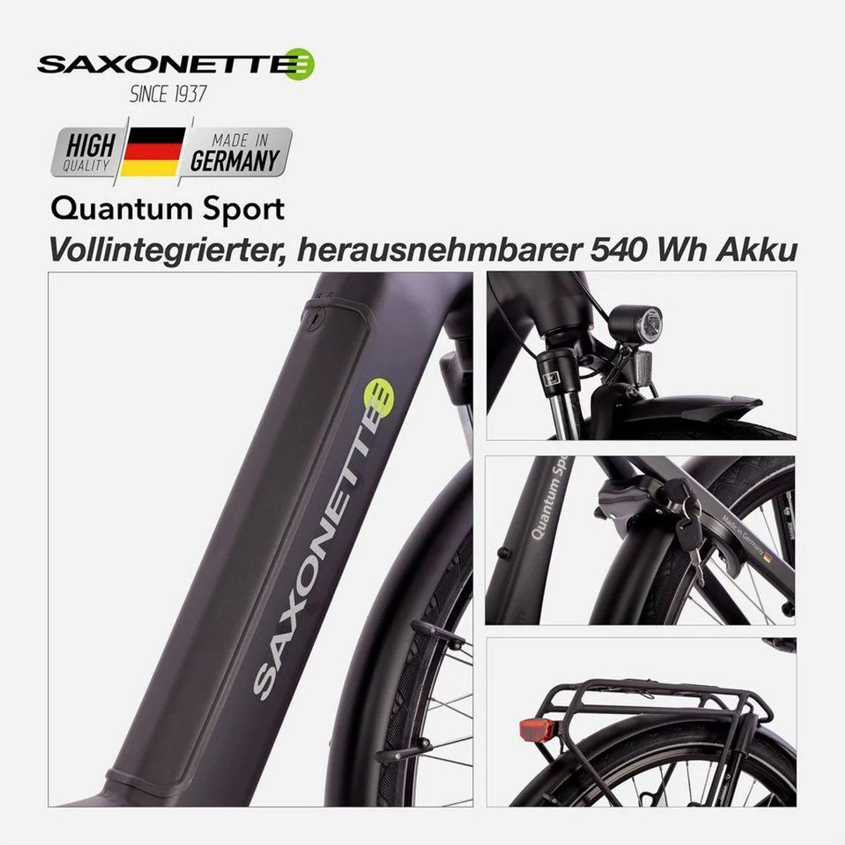 SAXONETTE Quantum Sport E-Bike, 250 W Mittelmotor, 540 Wh Akku, 10 Gang Shimano 4