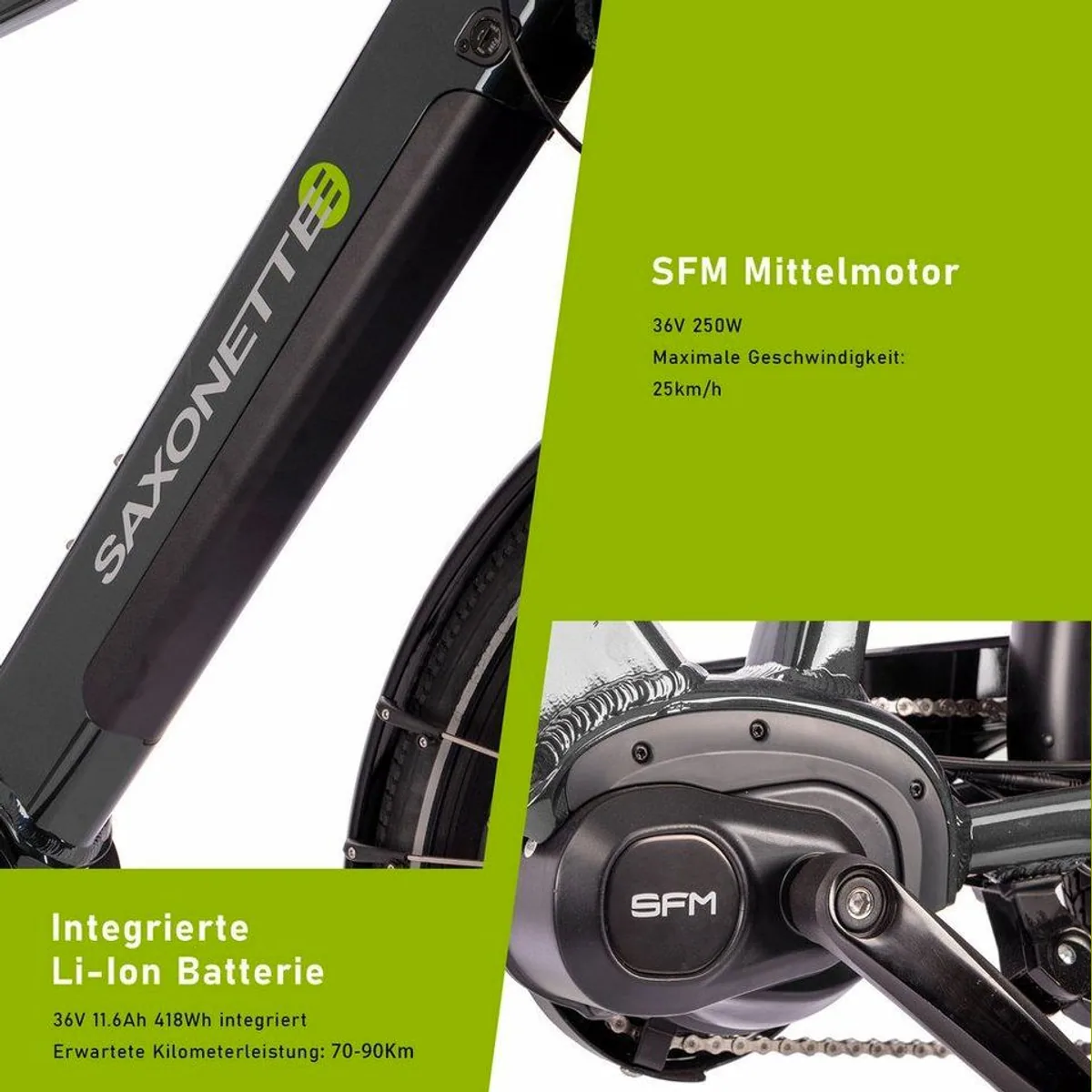 SAXONETTE E-Bike Cityrad Deluxe Sport, 9-Gang Shimano Alivio, kraftvoller Mittelmotor — für entspannte Fahrten 5
