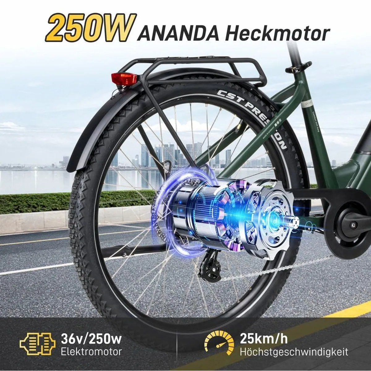 SAXXX E-Bike Cityrad, 250 W Motor, 468 Wh Akku, 7-Gang Shimano — komfortabel, sicher, praktisch 2
