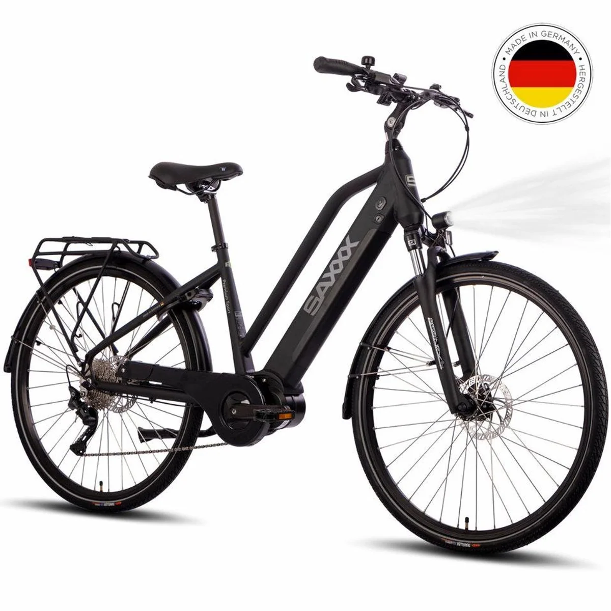 SAXXX E-Bike Trekkingrad 28 Zoll, kraftvoller Mittelmotor, 10 Gang SHIMANO Deore — 100 km Reichweite, hydraulische Bremsen