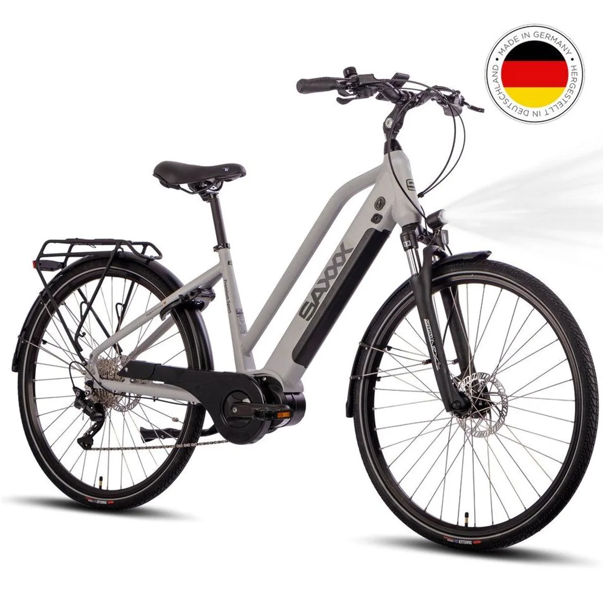 SAXXX E-Bike Trekkingrad 28 Zoll, 10 Gang SHIMANO Deore, abnehmbarer Akku, komfortable Sitzposition