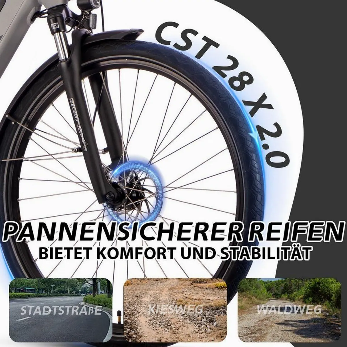 SAXXX E-Bike Trekkingrad 28 Zoll, 10 Gang SHIMANO Deore, abnehmbarer Akku, komfortable Sitzposition 3