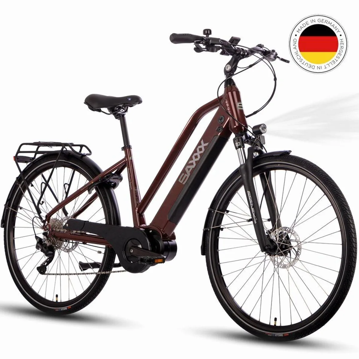 SAXXX E-Bike Trekkingrad 28 Zoll, kraftvoller Mittelmotor, 10-Gang Schaltung, abnehmbarer Akku