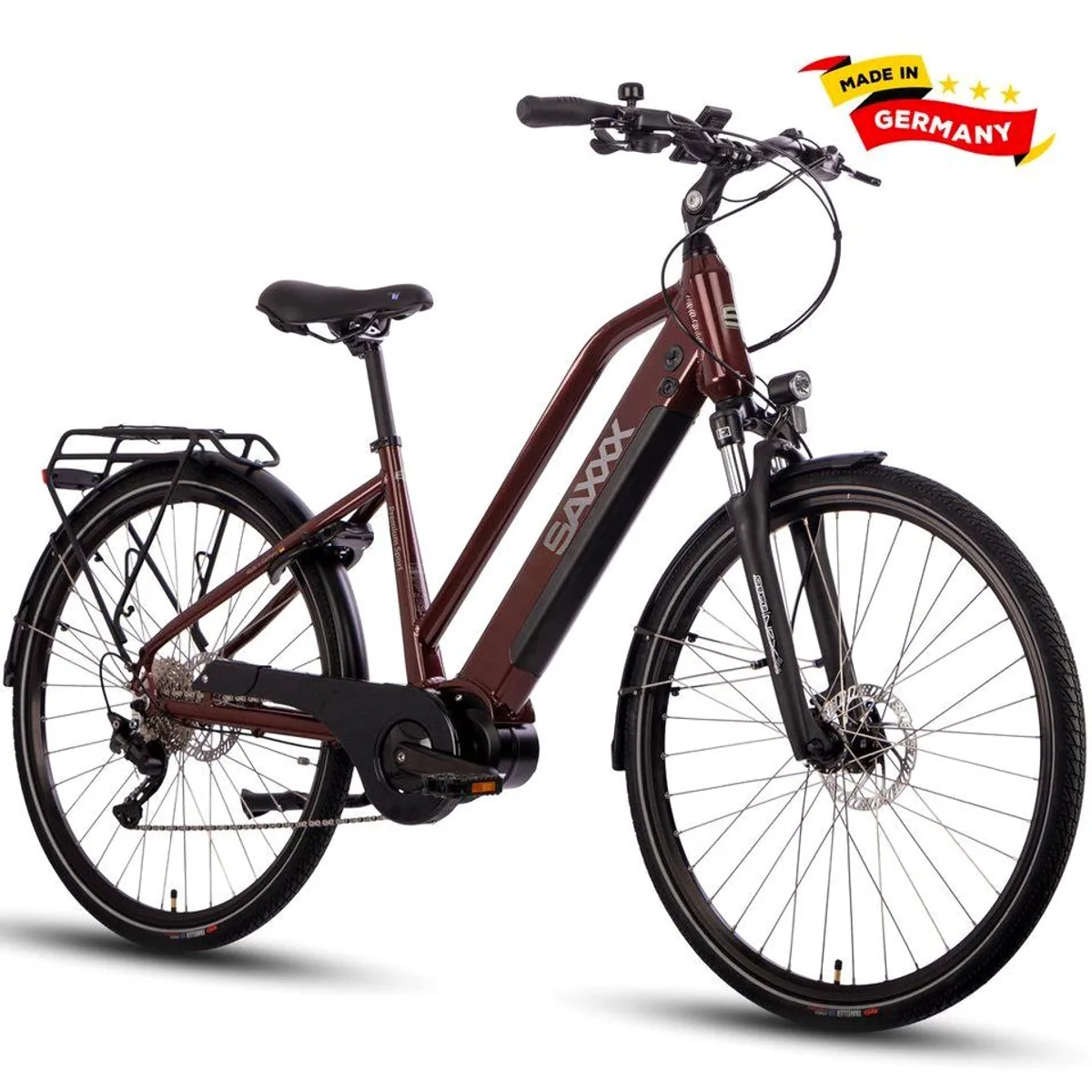 SAXXX E-Bike Trekkingrad 28 Zoll, 522Wh Akku, SHIMANO Deore 10-Gang — ideal für Pendler und Freizeitfahrten