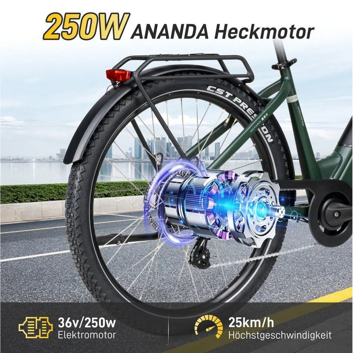 SAXXX E-Bike Cityrad 28", 250W Hinterradmotor, 468Wh Akku, 7-Gang SHIMANO Schaltung 2