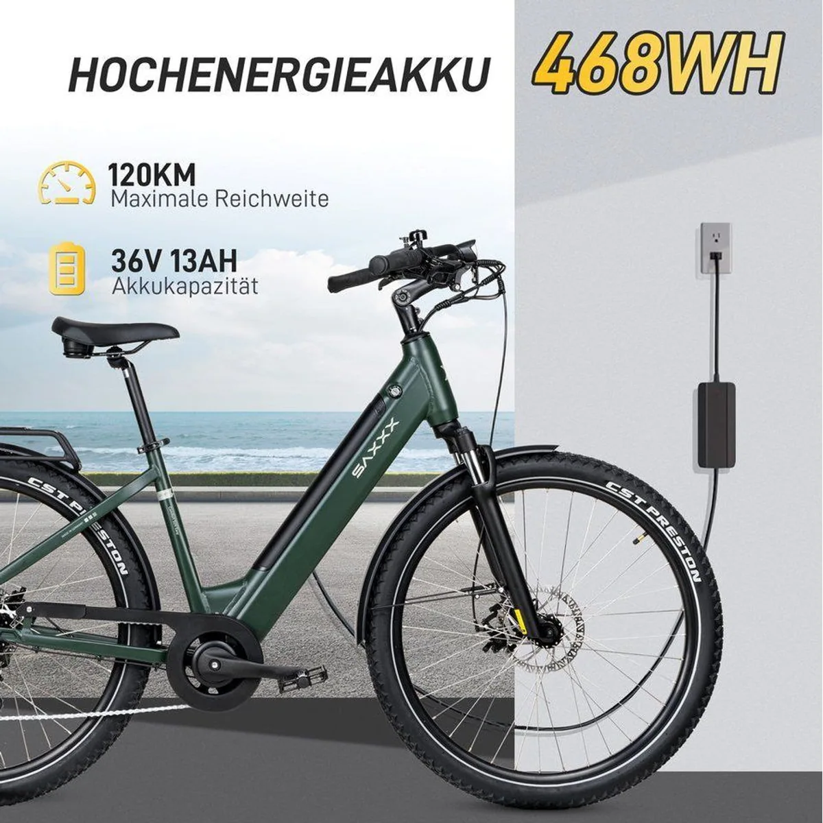 SAXXX E-Bike Cityrad 28", 250W Hinterradmotor, 468Wh Akku, 7-Gang SHIMANO Schaltung 4