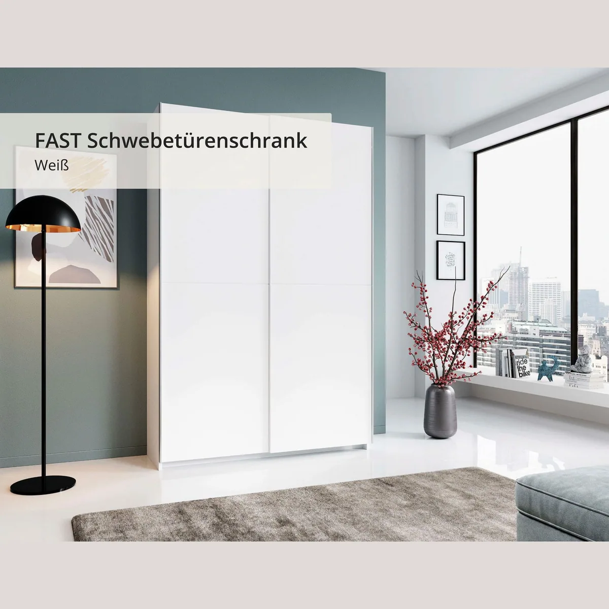 Schlafkontor Schwebetürenschrank Heimo, platzsparend und funktional — 6 Böden, ausziehbare Kleiderstange, zeitloses Design