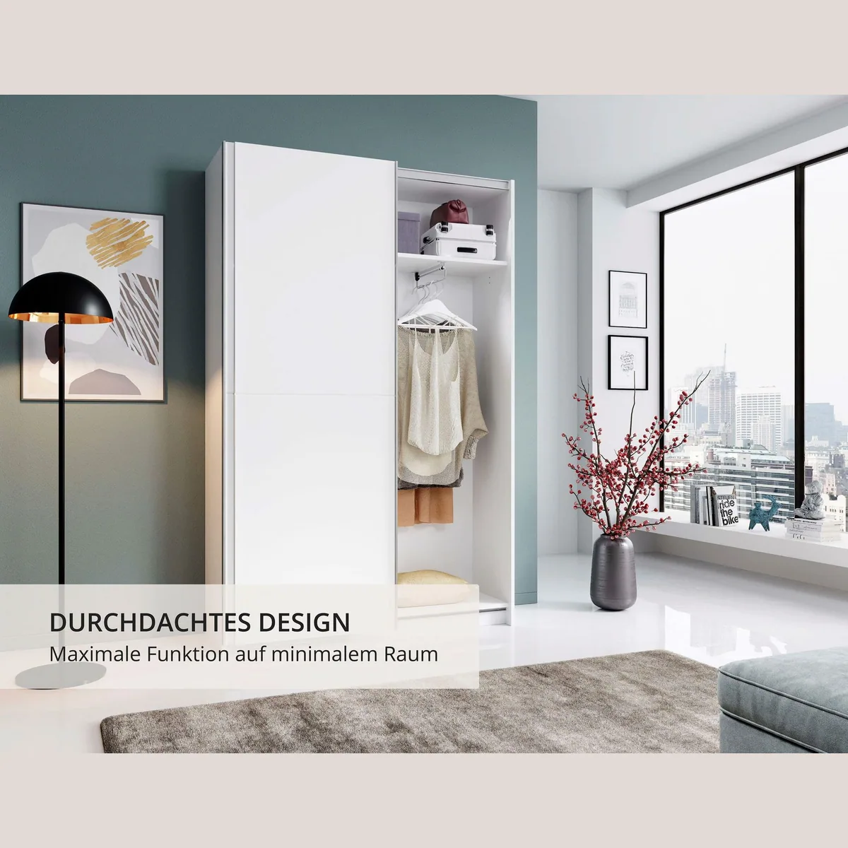 Schlafkontor Schwebetürenschrank Heimo, platzsparend und funktional — 6 Böden, ausziehbare Kleiderstange, zeitloses Design 3