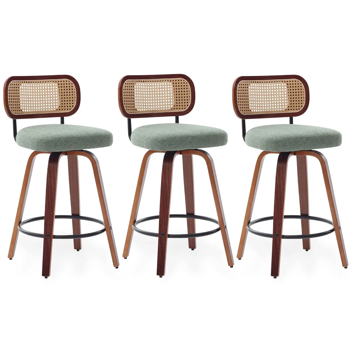 SeedWave Barhocker 3er-Set, Drehfunktion, PE-Rattanlehne — 65 cm Sitzhöhe, stabil & elegant