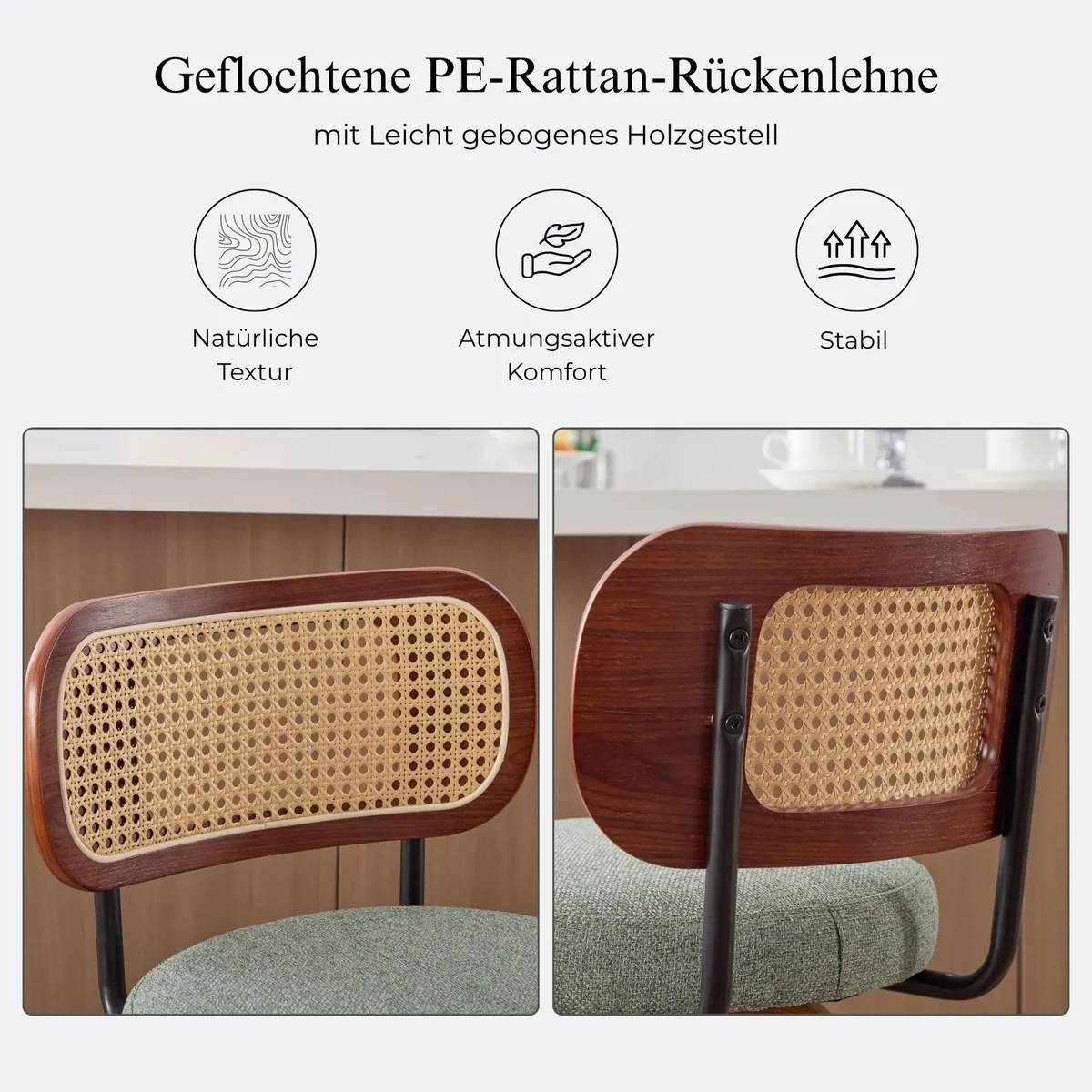 SeedWave Barhocker 3er-Set, Drehfunktion, PE-Rattanlehne — 65 cm Sitzhöhe, stabil & elegant 5