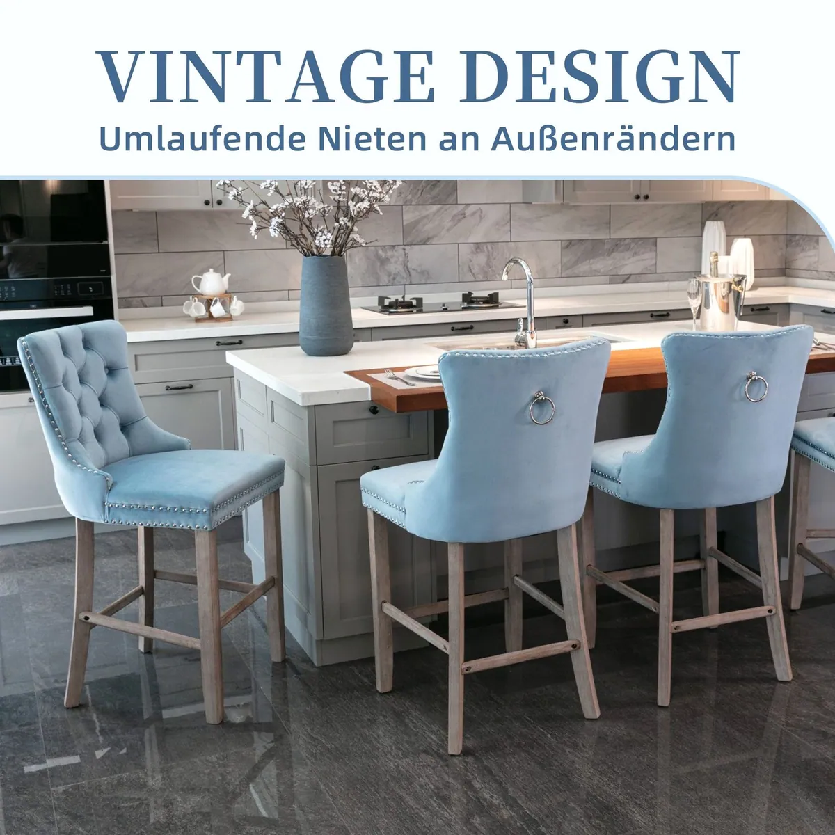 SeedWave Barhocker, 2er-Set Samt mit Rückenlehne, Elegantes Design & Hoher Komfort 2