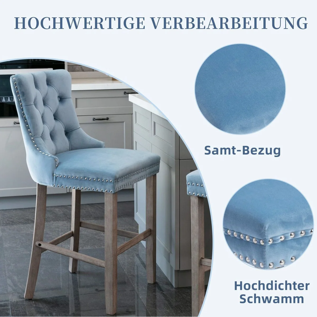 SeedWave Barhocker, 2er-Set Samt mit Rückenlehne, Elegantes Design & Hoher Komfort 3