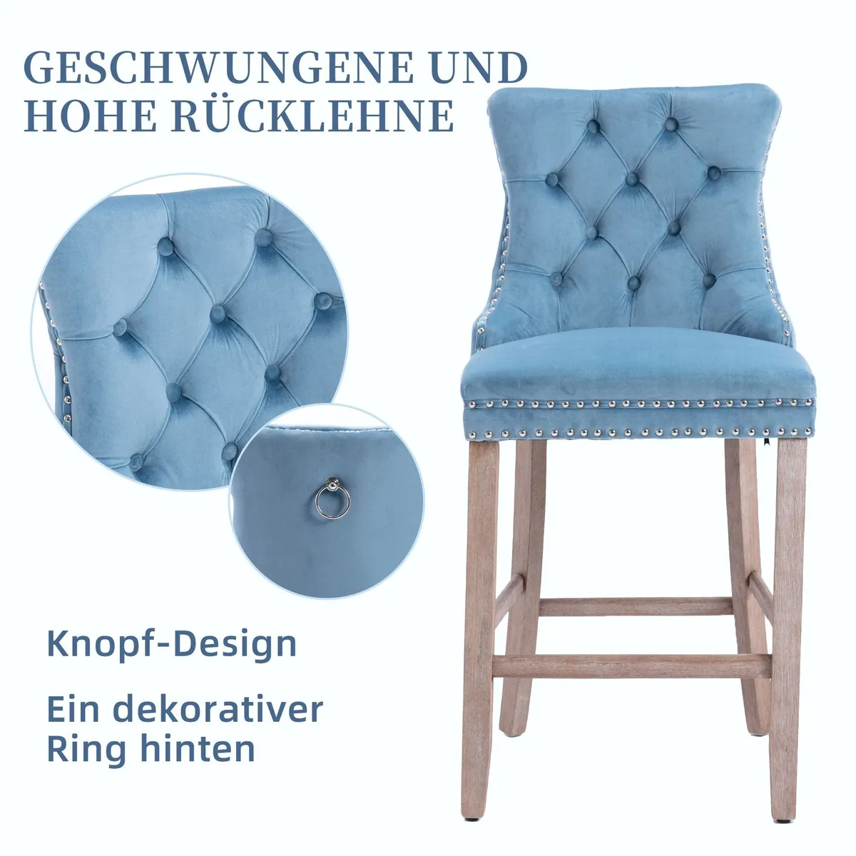SeedWave Barhocker, 2er-Set Samt mit Rückenlehne, Elegantes Design & Hoher Komfort 4