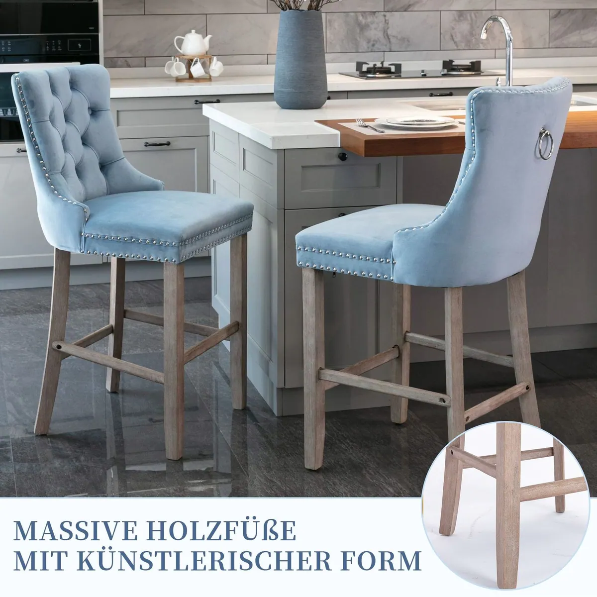 SeedWave Barhocker, 2er-Set Samt mit Rückenlehne, Elegantes Design & Hoher Komfort 5