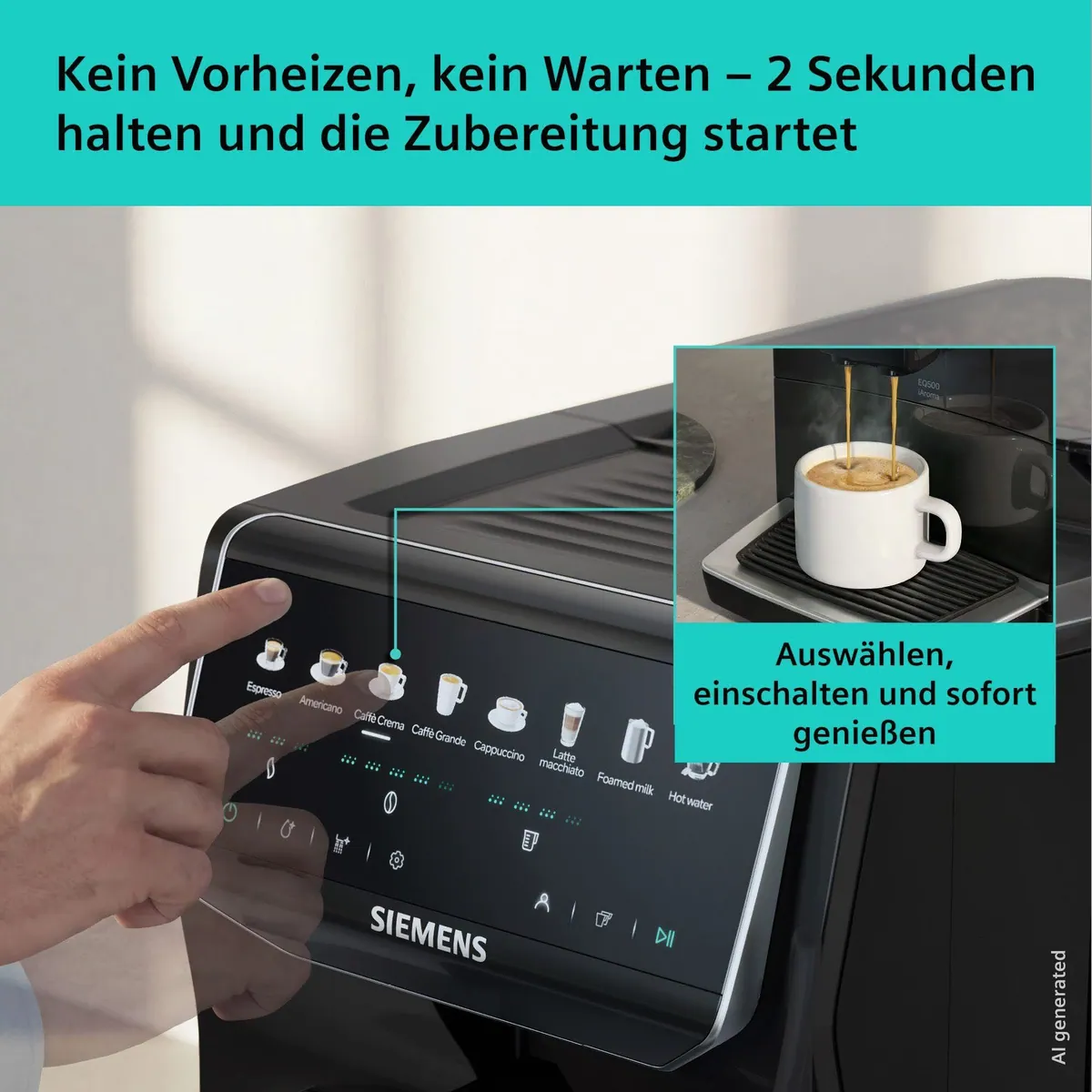 SIEMENS EQ500 Kaffeevollautomat, 41 Getränke, Doppeltassenfunktion, einfache Reinigung 2