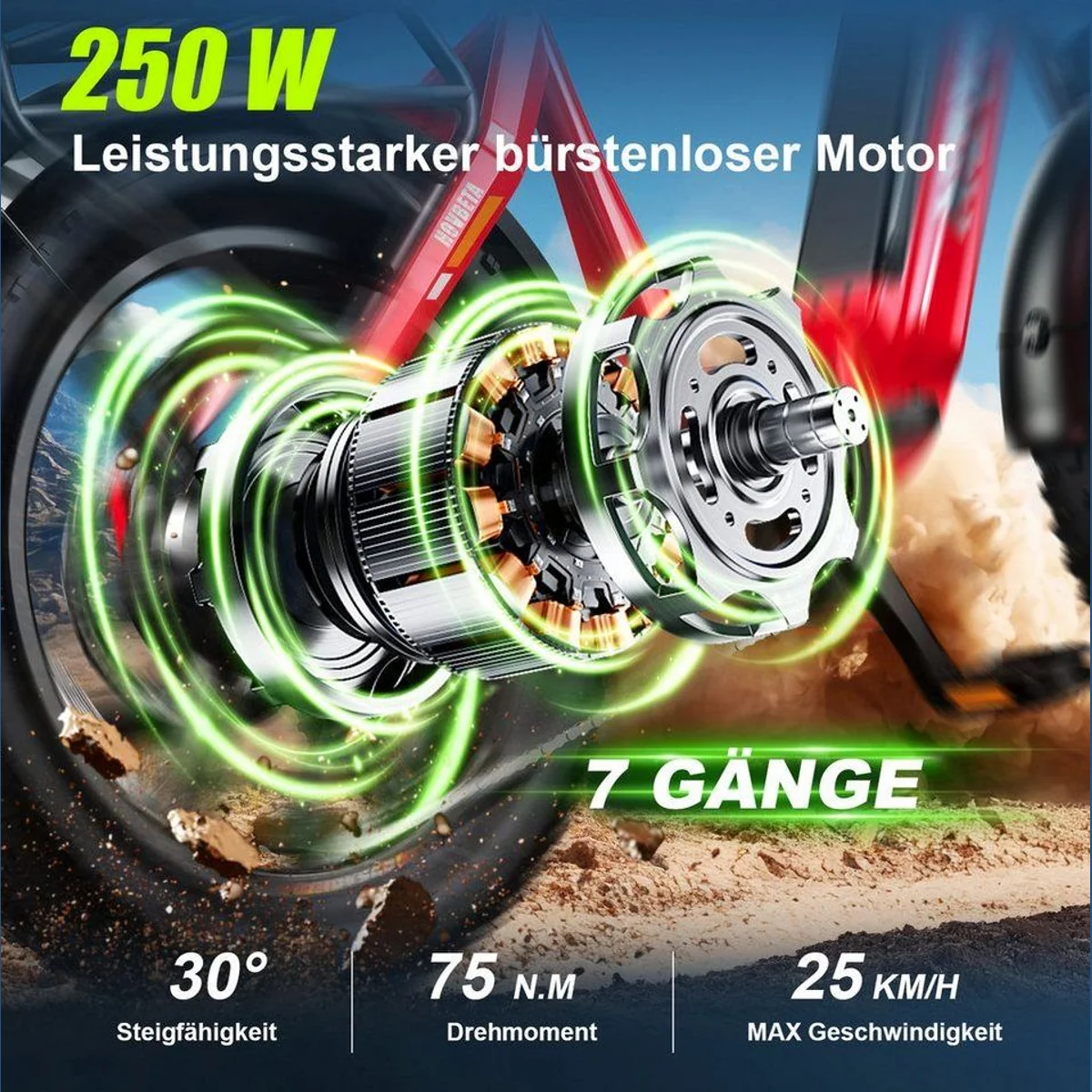SISIGAD Klapprad 20'' E-Bike, 250W Motor, herausnehmbarer Akku, kompakt faltbar 2