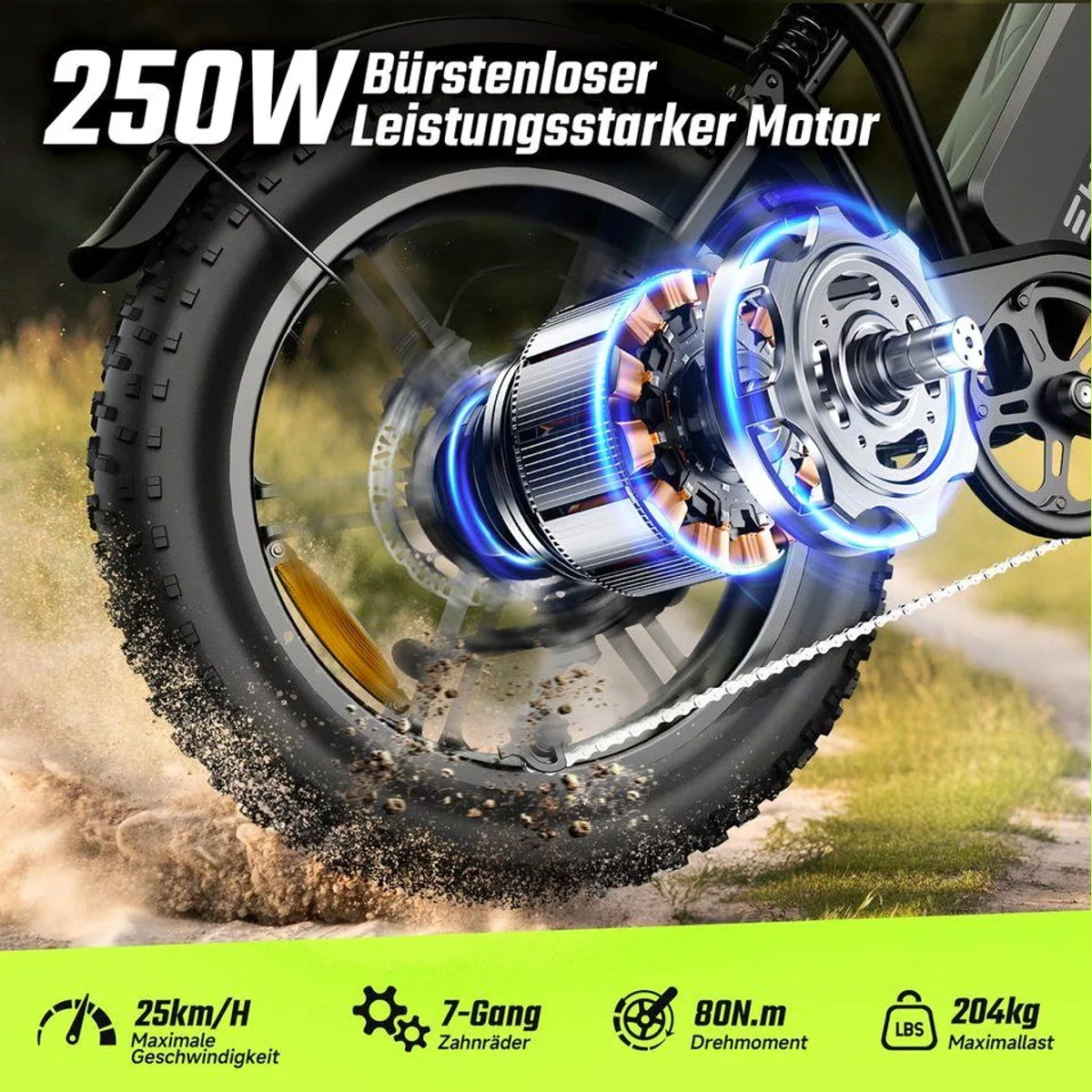 SISIGAD E-Bike R002, 250W Motor, herausnehmbarer Akku, 4 Fahrmodi 2