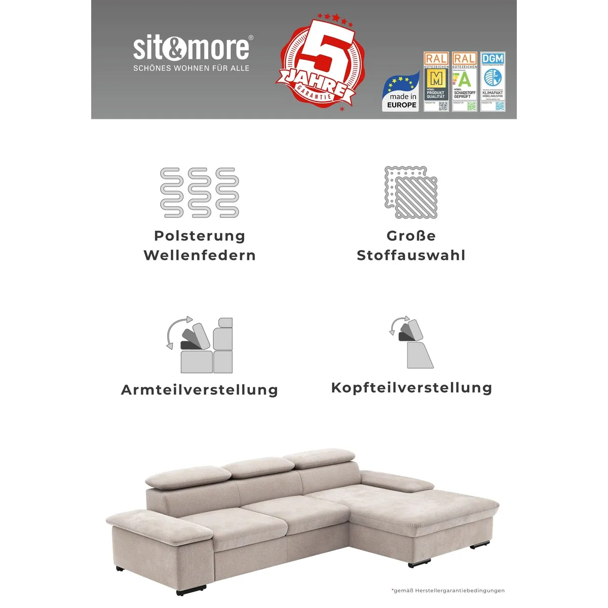 sit&more Ecksofa Alcudia L-Form, Arm- und Kopfteilverstellung, komfortabel und vielseitig 5